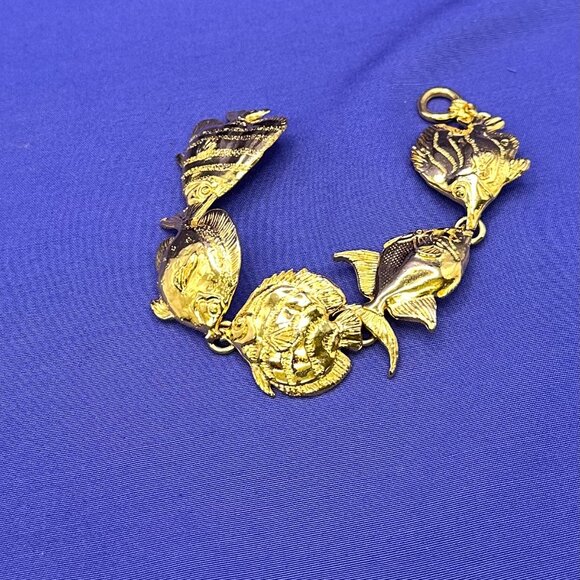 Rare Find!  Maurice Milleur Gold-Plated Pewter “Reef Fish” Bracelet - Picture 3 of 15